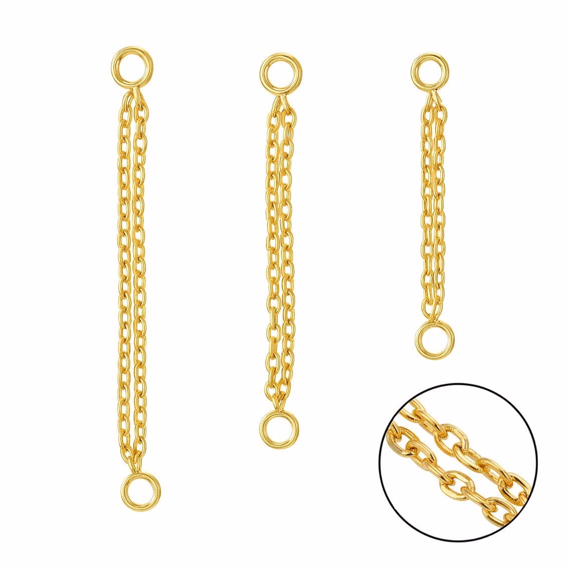 Correntes duplas finas de titânio dourado em diferentes comprimentos