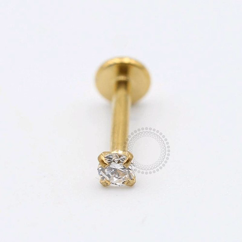 Labret dourado com topo pequeno de zircônia cristal e base plana