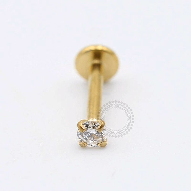 Labret dourado com topo pequeno de zircônia cristal e base plana
